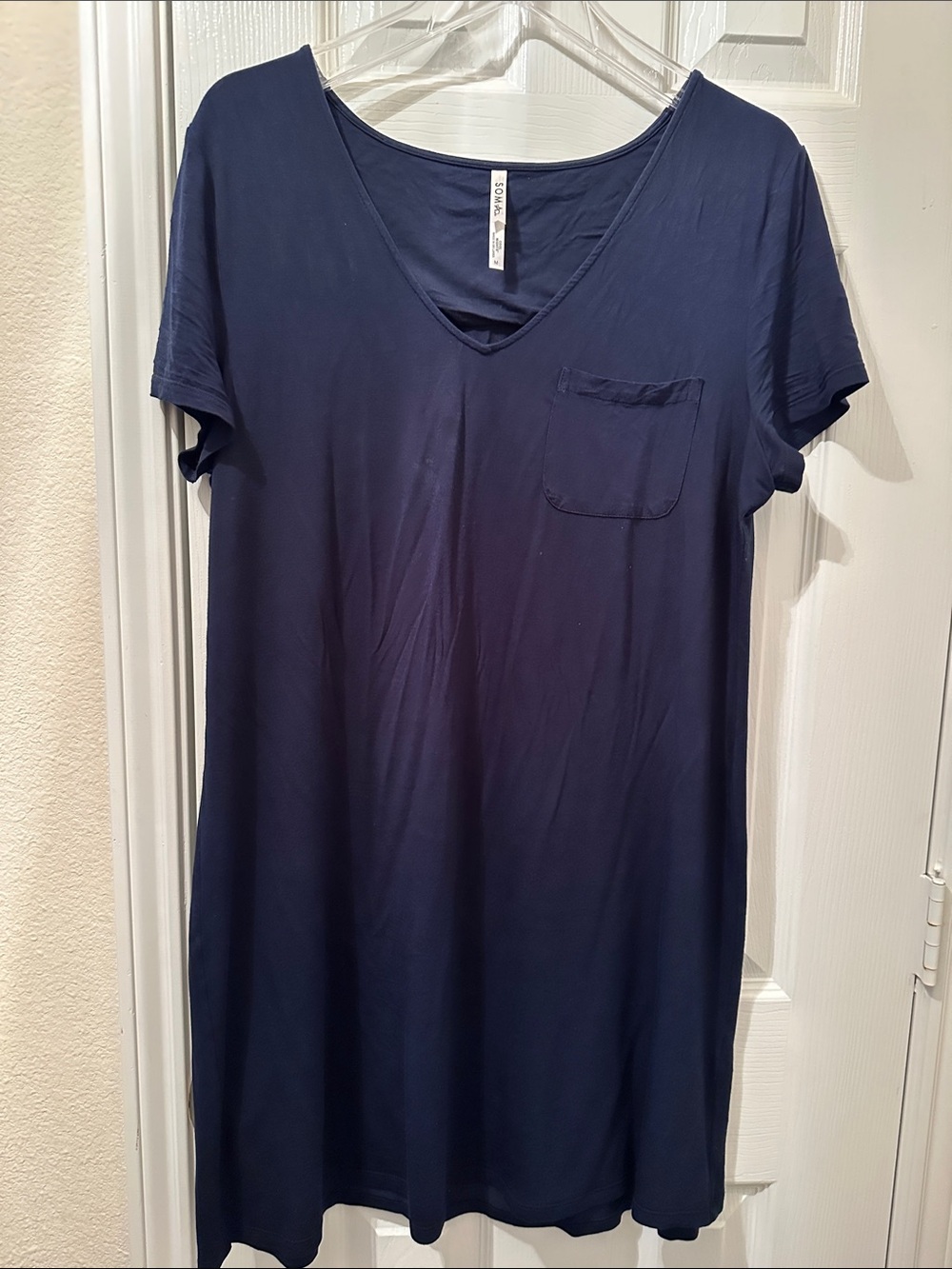 Soma Navy V-Neck Short Sleeve Sleep Shirt with Pocket
